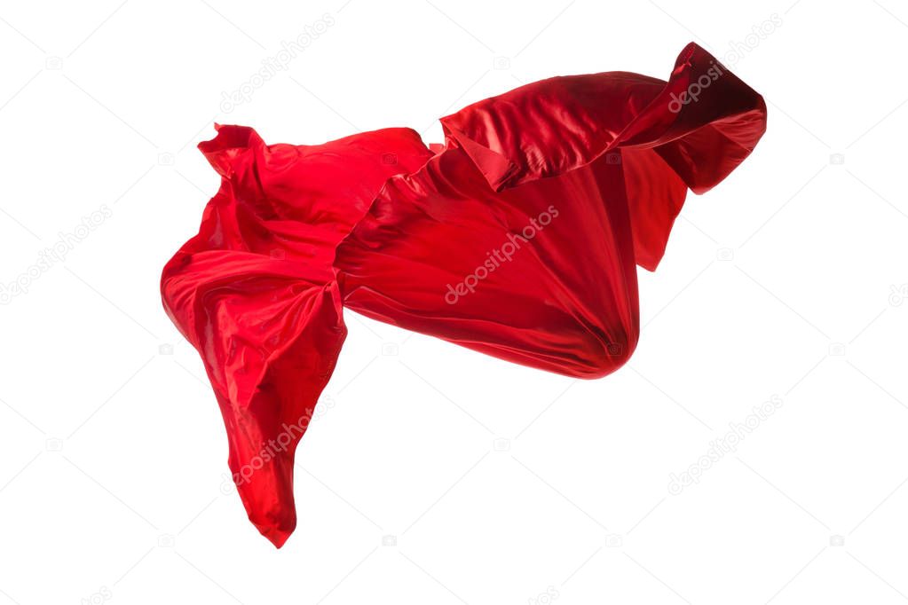 Smooth elegant transparent red cloth separated on white background.