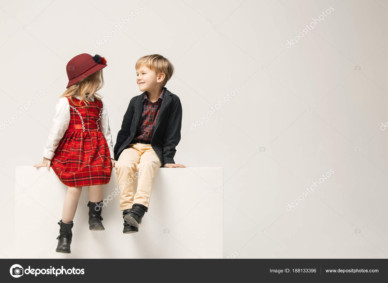 Cute Stylish Children On White Studio Background Stock Photo