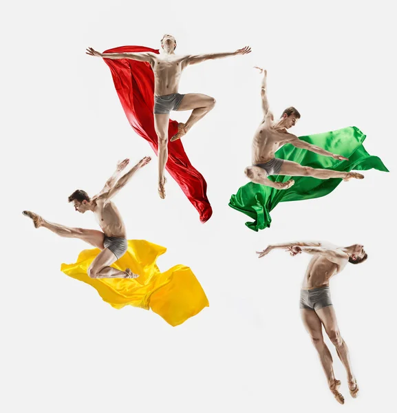 O bailarino atlético masculino executando dança isolada no fundo branco . — Fotografia de Stock