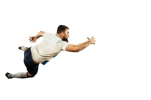 La silhouette d'un joueur de rugby caucasien isolé sur fond blanc — Photo