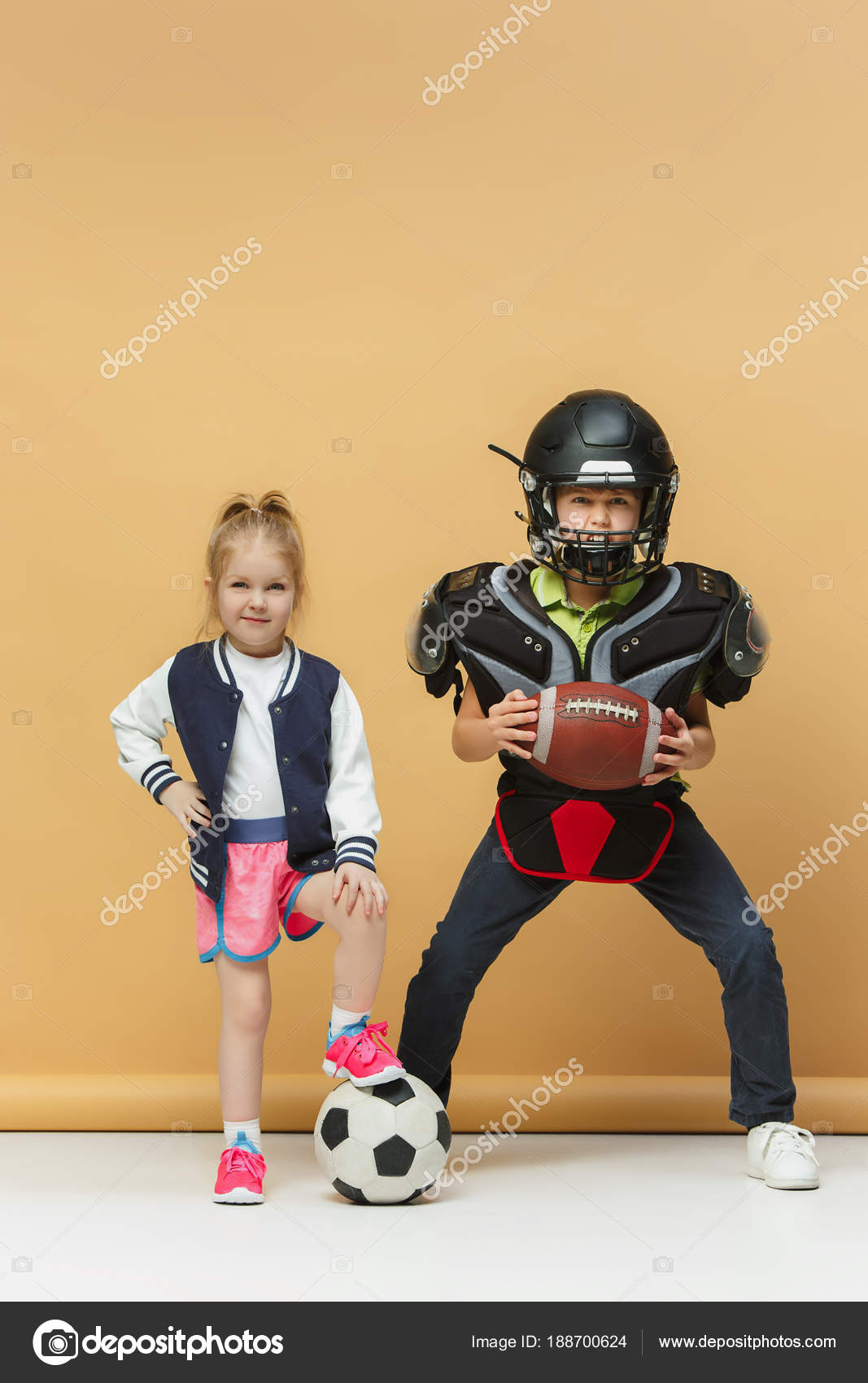 Two happy and beautyful children show different Studio