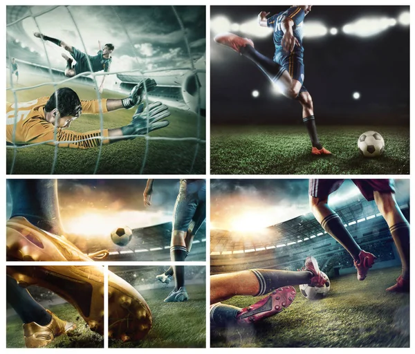 The football player in motion on the field of stadium — Stock Photo, Image