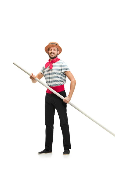 Homme caucasien en costume de gondolier traditionnel et chapeau — Photo