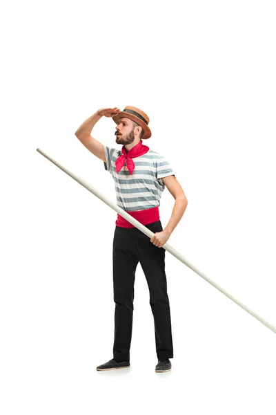 白人男子在传统的船夫服装和帽子 — 图库照片