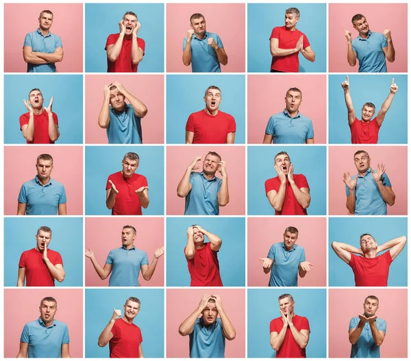 Die Collage verschiedener menschlicher Gesichtsausdrücke, Emotionen und Gefühle. — Stockfoto