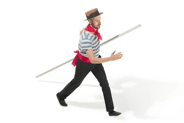 Homme caucasien en costume de gondolier traditionnel et chapeau — Photo