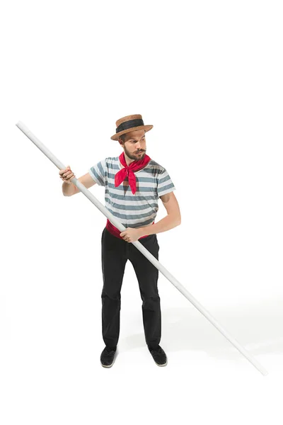 Homme caucasien en costume de gondolier traditionnel et chapeau — Photo