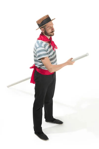 Homme caucasien en costume de gondolier traditionnel et chapeau — Photo