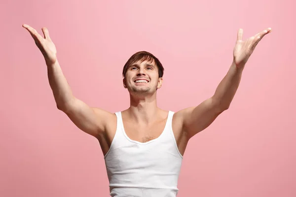 Ganar el éxito hombre feliz extático celebrando ser un ganador. Imagen energética dinámica del modelo masculino —  Fotos de Stock