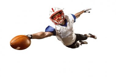 Beyaz arka plan üzerinde izole bir Amerikan futbolu oyuncusu adam stüdyo