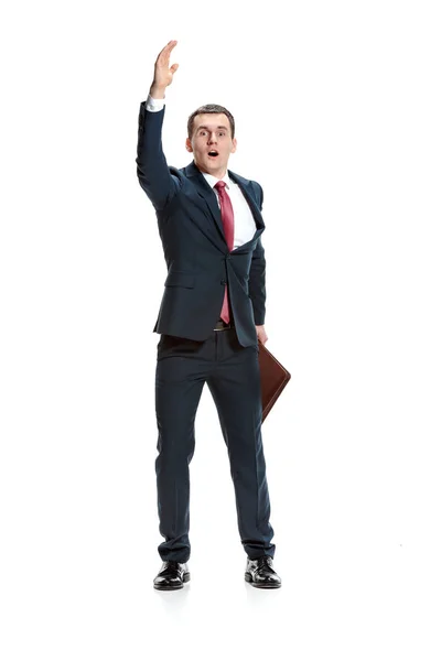 Choose me. Full body view of businessman on white studio background — Stock Photo, Image