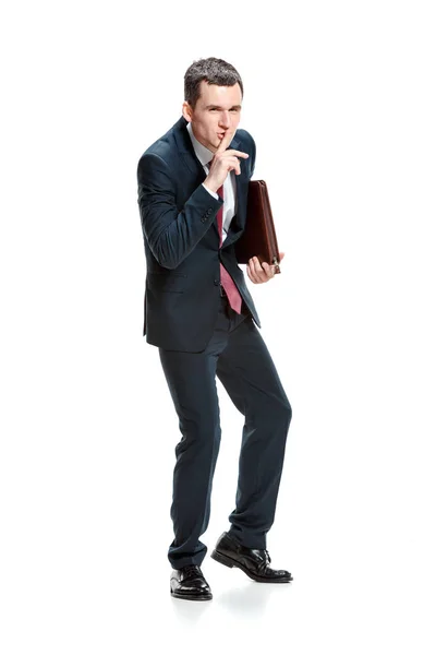 Retrato de cuerpo completo de hombre de negocios con carpeta en blanco — Foto de Stock