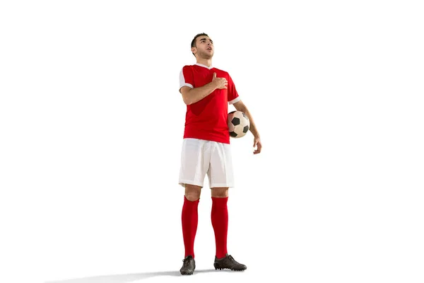 Football voetbal speler met bal geïsoleerd witte achtergrond — Stockfoto