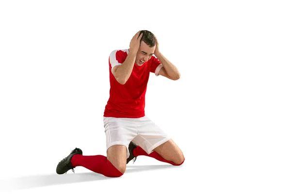 Ongelukkig voetbal of de voetbal-speler met palm op zijn gezicht — Stockfoto