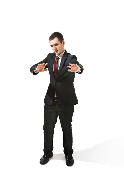 Above front portrait of a businessman with very serious face. Confident professional with piercing look in the foreground of the camera. — Stock Photo, Image