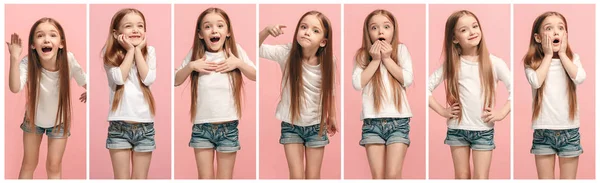 Collage verschiedener menschlicher Gesichtsausdrücke, Emotionen und Gefühle eines jungen Teenie-Mädchens. — Stockfoto