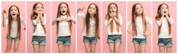 A colagem de diferentes expressões faciais humanas, emoções e sentimentos de jovem adolescente . — Fotografia de Stock