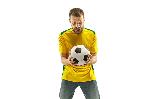 Braziliaanse fan vieren op witte achtergrond — Stockfoto
