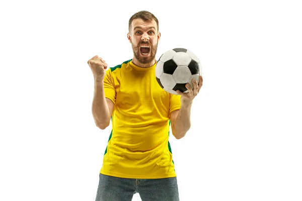 Braziliaanse fan vieren op witte achtergrond — Stockfoto