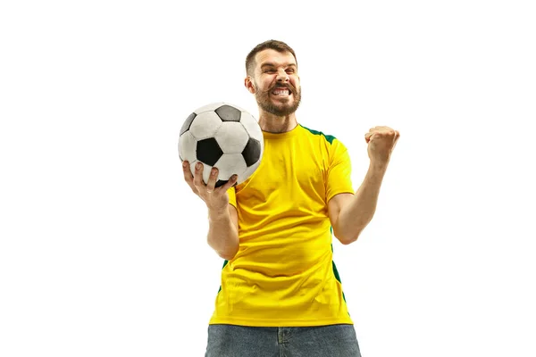 Brezilya fan beyaz arka plan üzerinde kutluyor — Stok fotoğraf