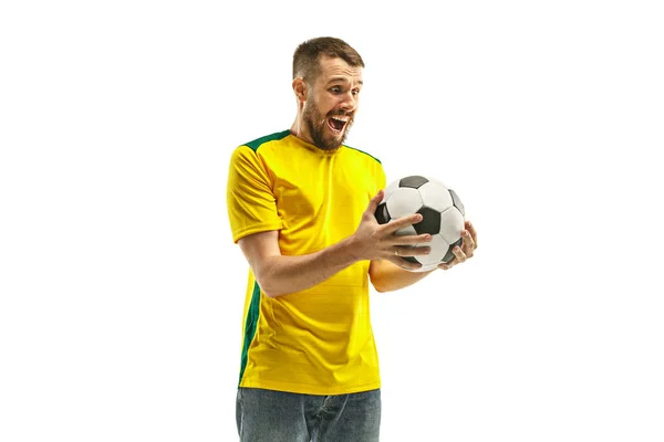 Brazil fan ünnepli a fehér háttér — Stock Fotó