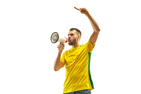 stock image Brazilian fan celebrating on white background