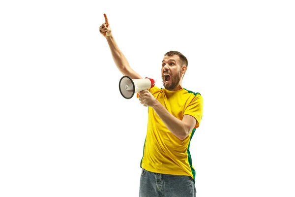 Abanico brasileño celebrando sobre fondo blanco — Foto de Stock