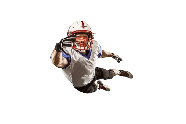 Jeden americký fotbal hráče muž studio izolované na bílém pozadí — Stock fotografie