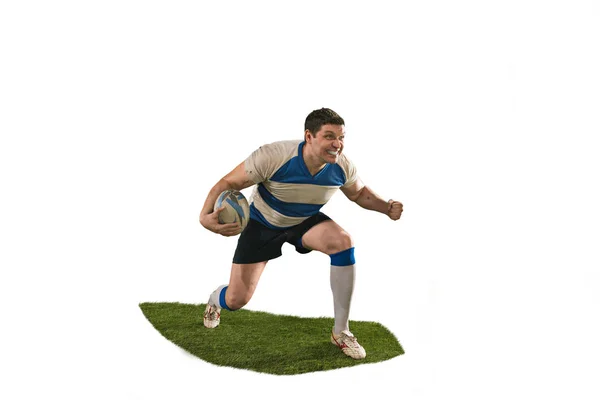 Die Silhouette eines kaukasischen Rugbyspielers isoliert auf weißem Hintergrund — Stockfoto