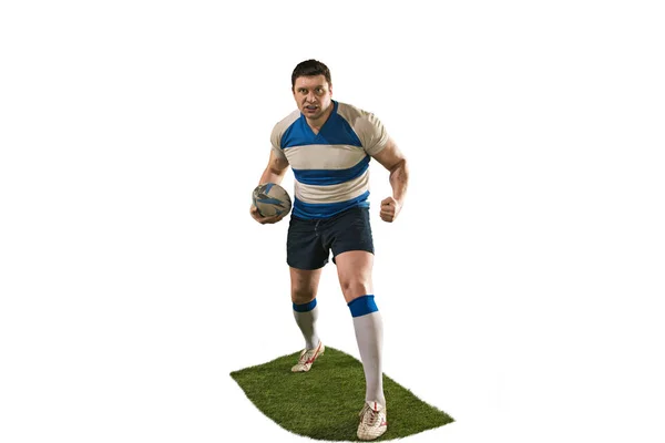 The silhouette of one caucasian rugby man player isolated on white background — Stock Photo, Image