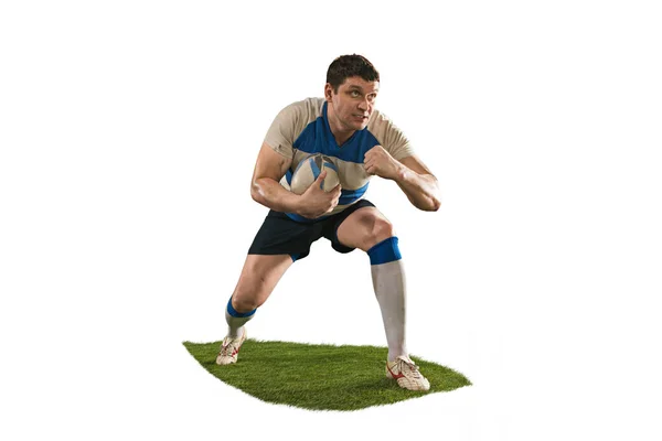 The silhouette of one caucasian rugby man player isolated on white background — Stock Photo, Image