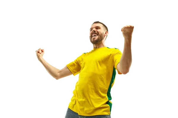 巴西球迷庆祝在白色背景上 — 图库照片
