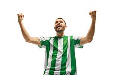 İrlandalı fan beyaz arka plan üzerinde kutluyor