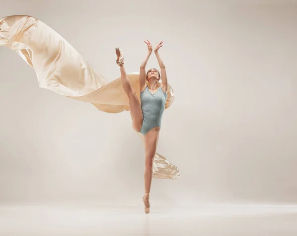 Moderne Balletttänzerin Beim Ganzkörpertraining Auf Weißem Studiohintergrund Ballerina Oder Tänzerin — Stockfoto