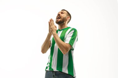 İrlandalı fan beyaz arka plan üzerinde kutluyor