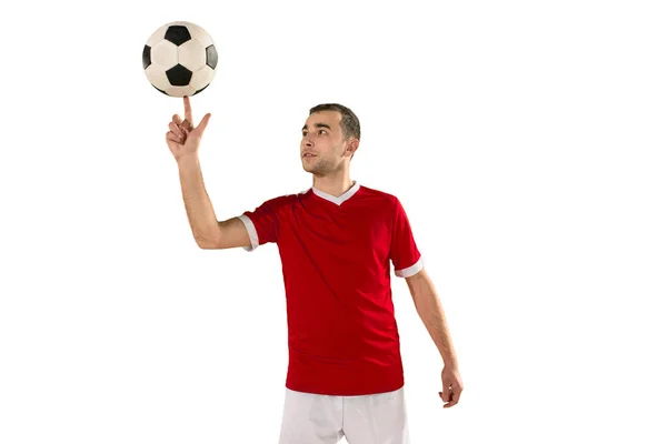 Professionele voetbal voetbal speler geïsoleerd witte achtergrond — Stockfoto