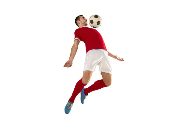 Profesionální fotbal fotbal hráče, samostatný bílé pozadí — Stock fotografie