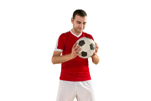 Futebol profissional jogador isolado fundo branco — Fotografia de Stock