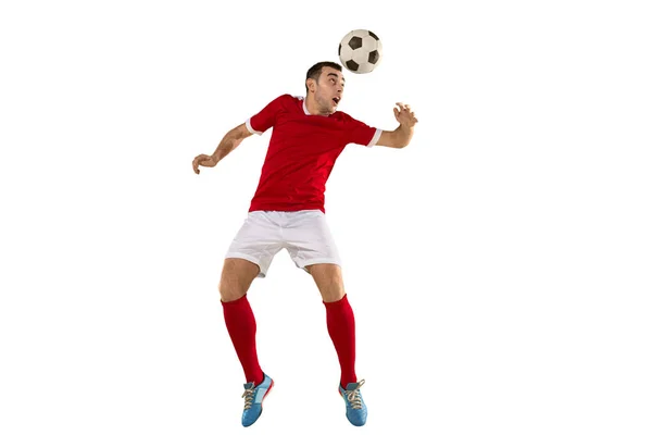 Professionele voetbal voetbal speler geïsoleerd witte achtergrond — Stockfoto