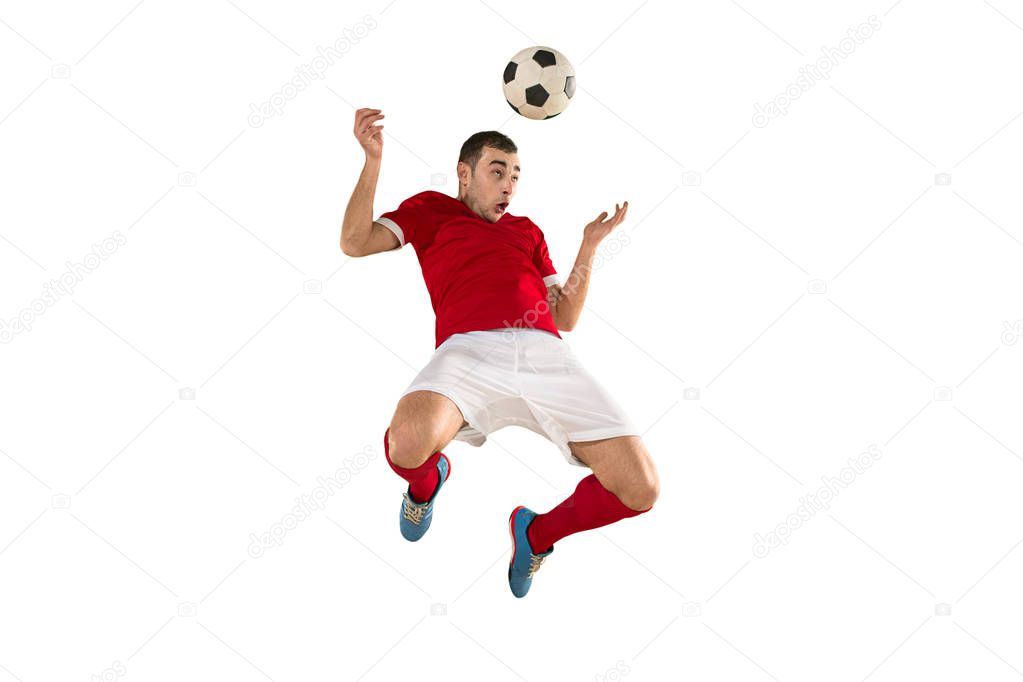 Professional football soccer player isolated white background