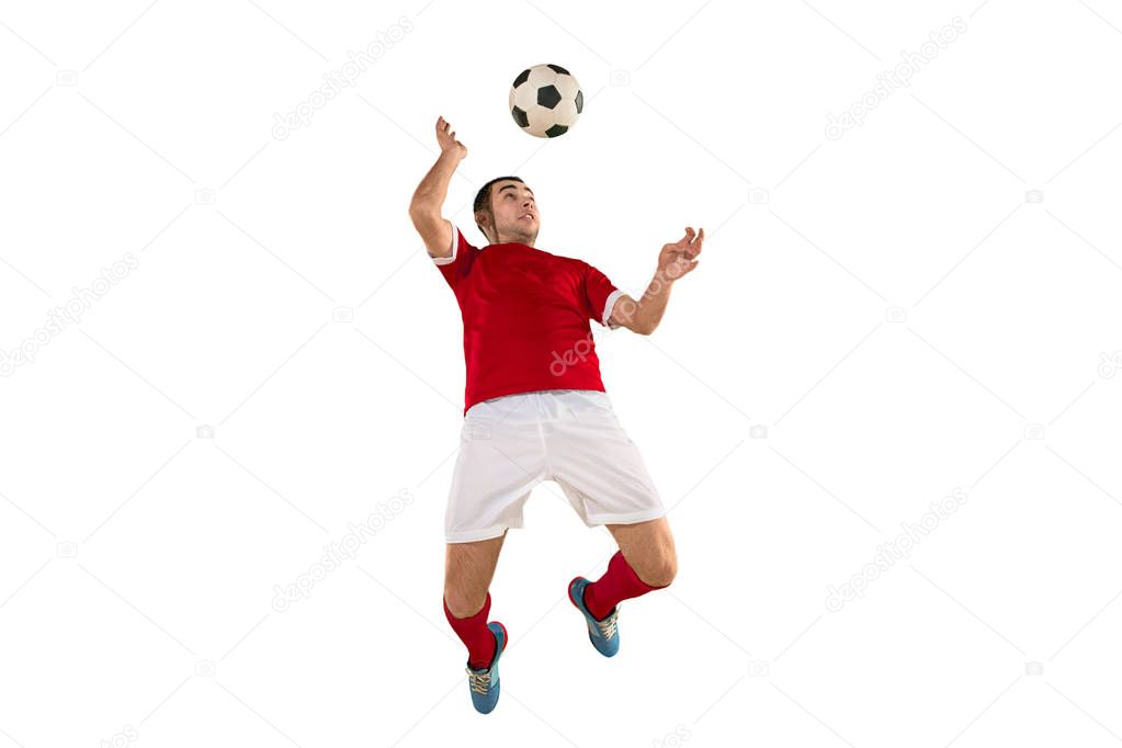 Professional football soccer player isolated white background