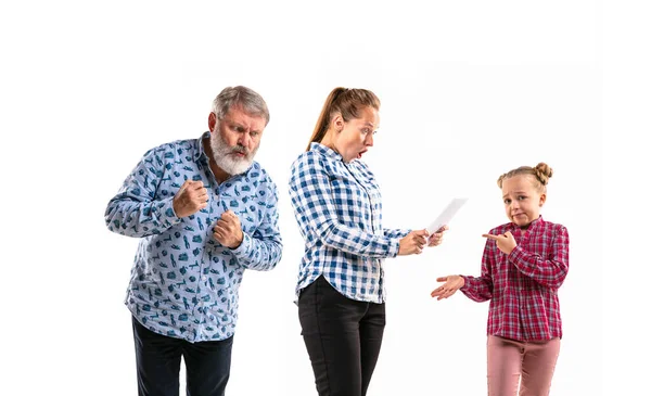 Family members arguing with one another on white studio background. — Stock Photo, Image