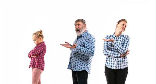 Family members arguing with one another on white studio background. — Stock Photo, Image