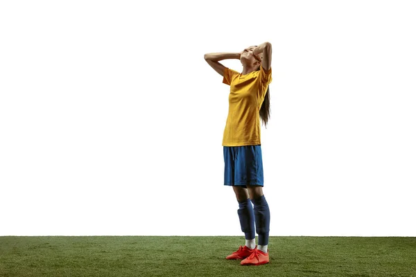 Female soccer player practicing and training at the stadium — Stock Photo, Image