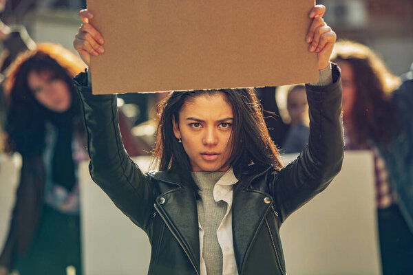 Young people protesting of women rights and equality on the street