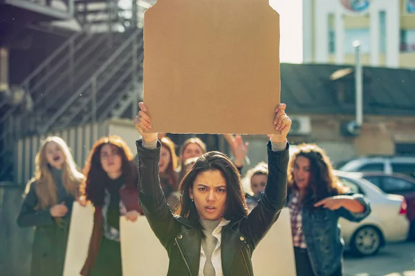 Young people protesting of women rights and equality on the street — Stock Photo, Image