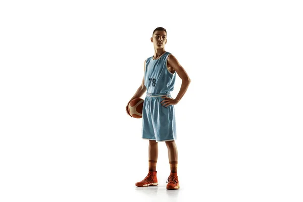 Full length portrait of a young basketball player with ball — Stock Photo, Image