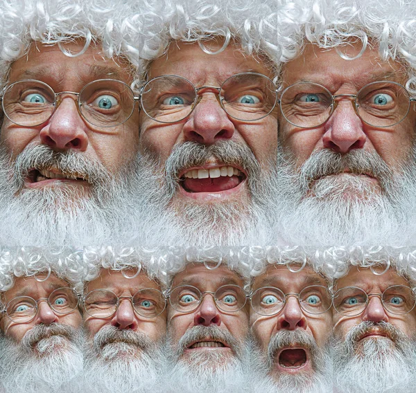 Père Noël émotionnel dans les lunettes saluant avec Nouvel An et Noël — Photo