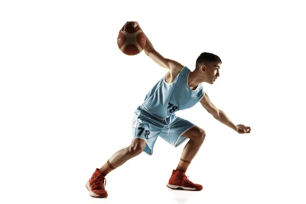 Full length portrait of a young basketball player with ball — Stock Photo, Image