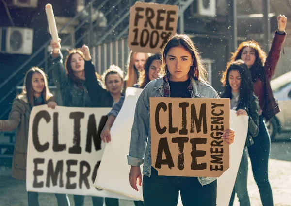 Young people protesting of climate emergency on the street